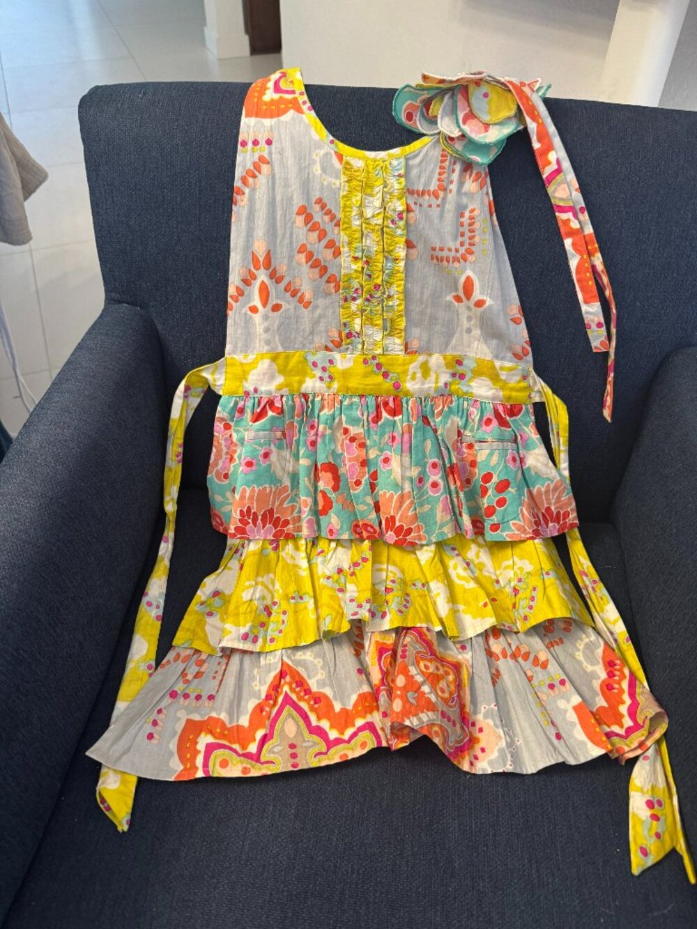 Girls Funktion Apron, Cotton, Ruffles and Fabric Flower in beautiful colors